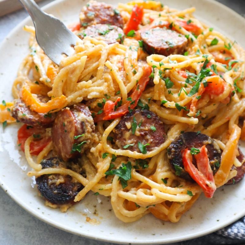 One Pot Cajun Sausage Spaghetti